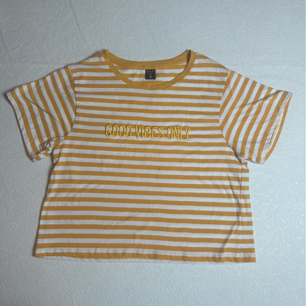 ☀️ Vibe N "Good Vibes Only" Striped Tee Yellow M